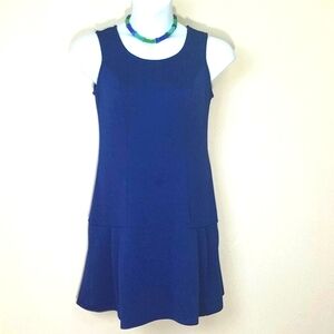 Sundress shift pleated Stretch Textured Royal Blue midi crewneck size M